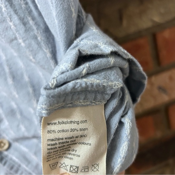 Folk Men's Harris Linen Blend Blue Striped Button Down Shirt - Picture 4 of 5